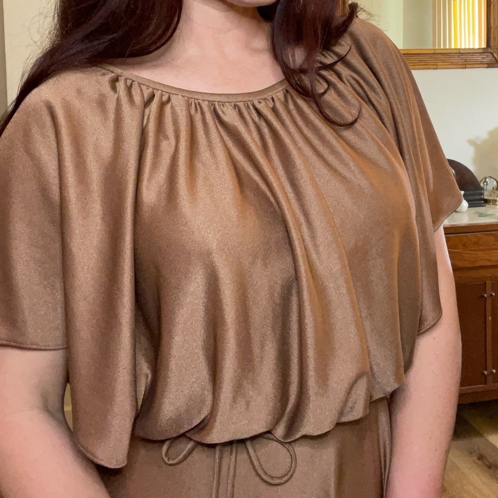 🍁 Fall 1970’s vintage bronze maxi angelic disco Fairy Dress S small petite 70’s - Picture 6 of 7